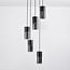 5-light pendant light Cortado - black with smoked glass