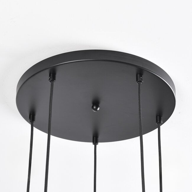 5-light pendant light Cortado - black with smoked glass
