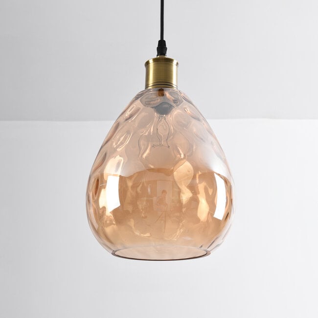1-light pendant light Verona - domed teardrop amber glass