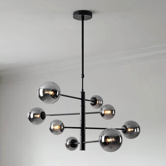 Ceiling light Oito black with smoked glass, 8-light