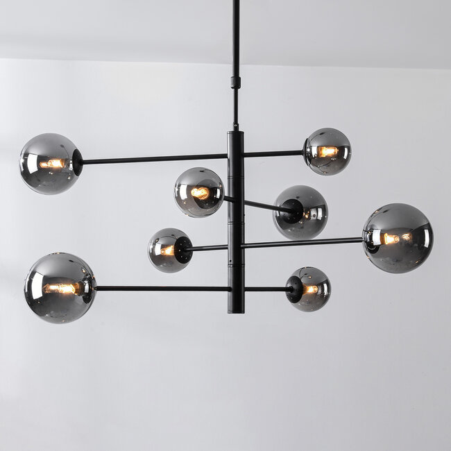 Ceiling light Oito black with smoked glass, 8-light