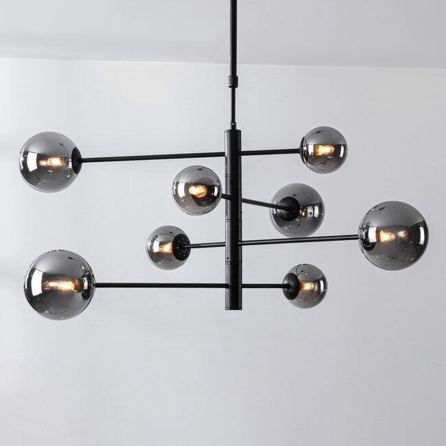 Oito 8-light ceiling light - black with smoked glass