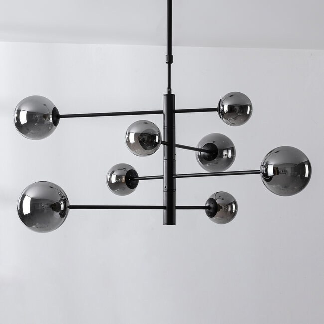 Ceiling light Oito black with smoked glass, 8-light