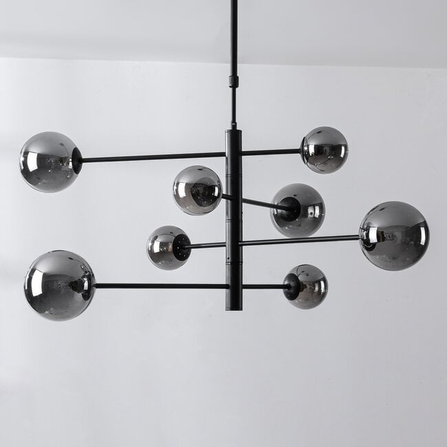 Oito 8-light ceiling light - black with smoked glass