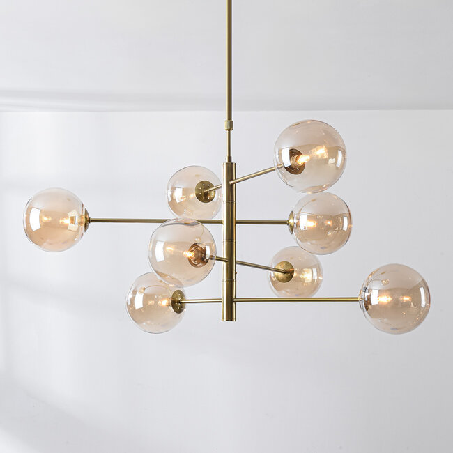 Ceiling light Oito gold with amber glass, 8-light