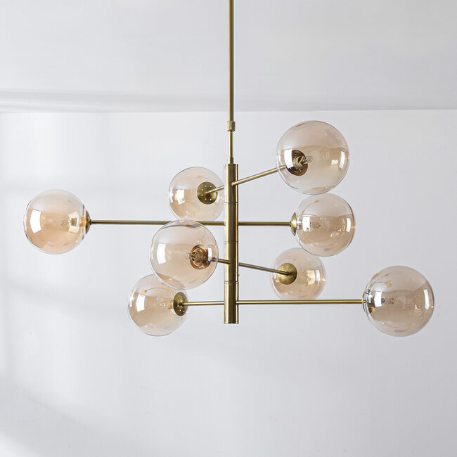 Oito ceiling lamp in Gold with Amber glass, 8-light