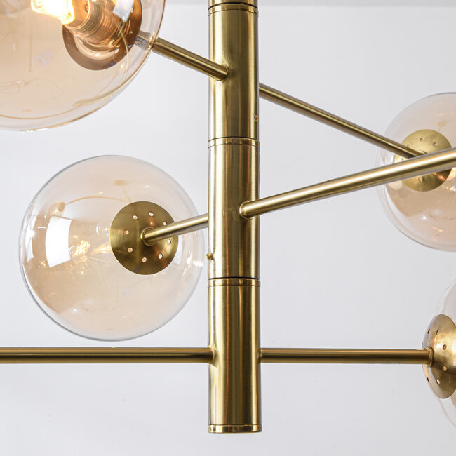 Ceiling light Oito gold with amber glass, 8-light