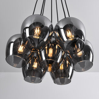 7-light Black pendant lamp with smoked glass - Ventura
