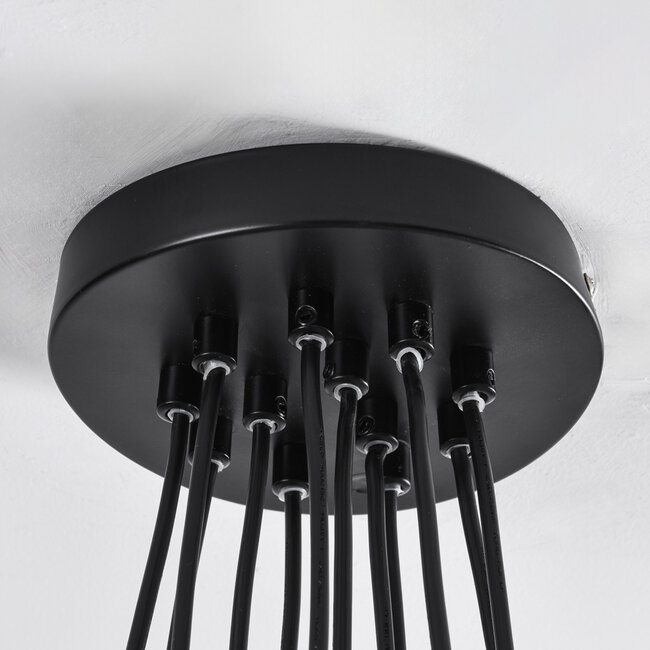12-light designer pendant lamp in black with smoked glass - Ventura