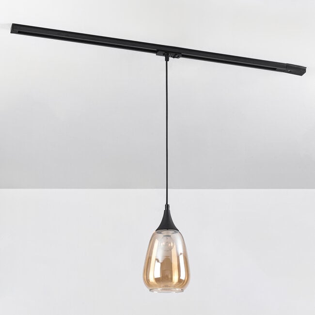 1-phase track pendant light Noi with teardrop amber glass