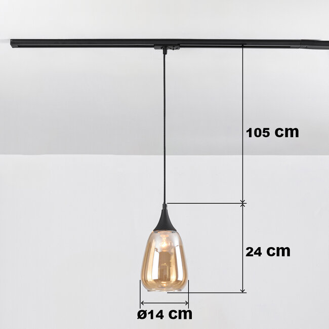 1-phase rail pendant light Noi with Amber glass - drop