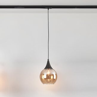 1-phase track pendant light Nya with round amber glass