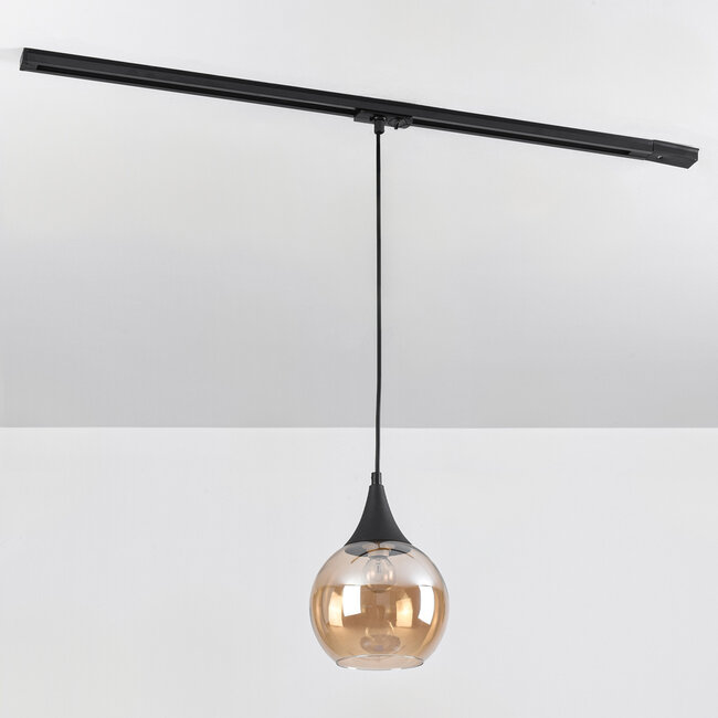1-phase rail pendant lamp Nya with Amber glass - round
