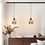 1-phase track pendant light Nya, round amber glass and dark wood-effect detail