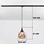 1-phase track pendant light Nya, round amber glass and dark wood-effect detail