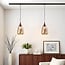 1-phase track pendant light Noi, teardrop amber glass and dark wood-effect detail