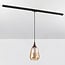1-phase track pendant light Noi, teardrop amber glass and dark wood-effect detail