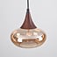1-phase track pendant light Nill, wide amber glass and dark wood-effect detail