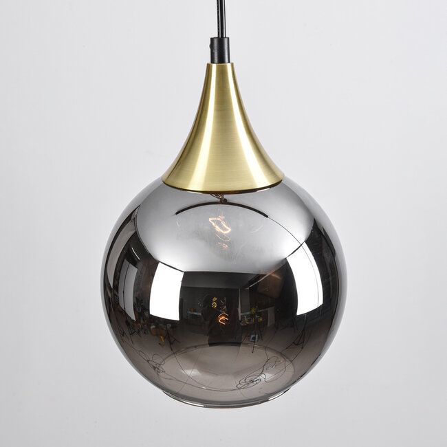 1-phase rail pendant lamp Nya gold with smoked glass and Mirror effect - round