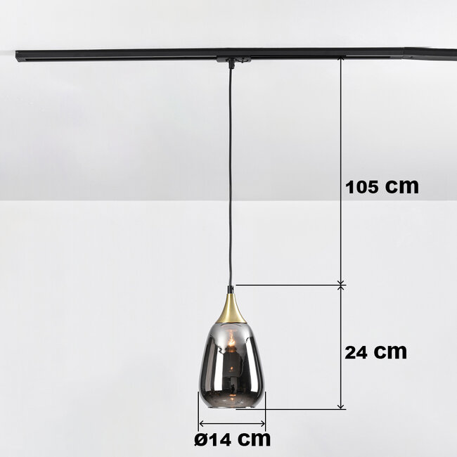 1-phase rail pendant light Noi gold with smoked glass and mirror effect - drop