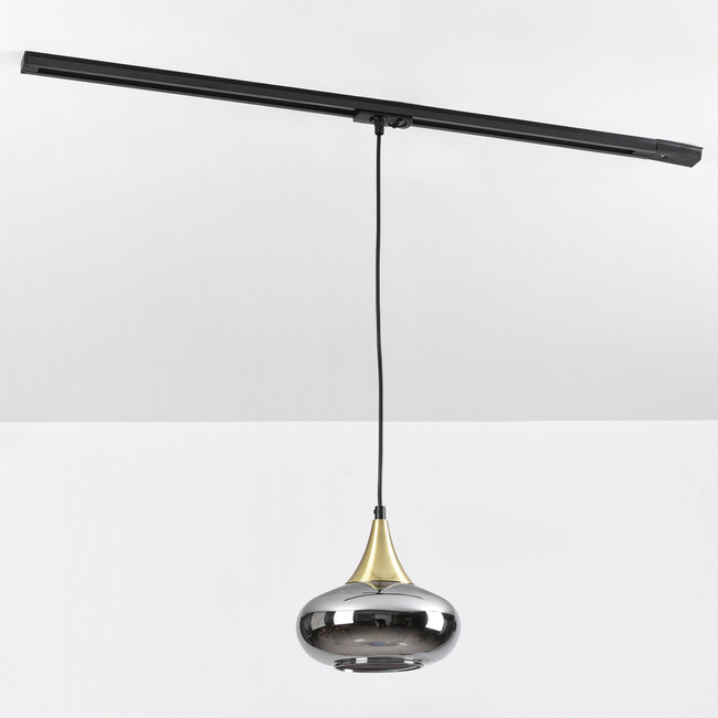 1-phase track pendant light Nill gold, wide smoked glass with mirror effect