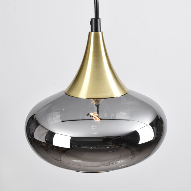 1-phase rail pendant lamp Nill gold with smoked glass and mirror effect - wide glass