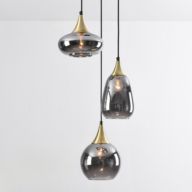 Loua 3-light pendant light - gold with smoked glass