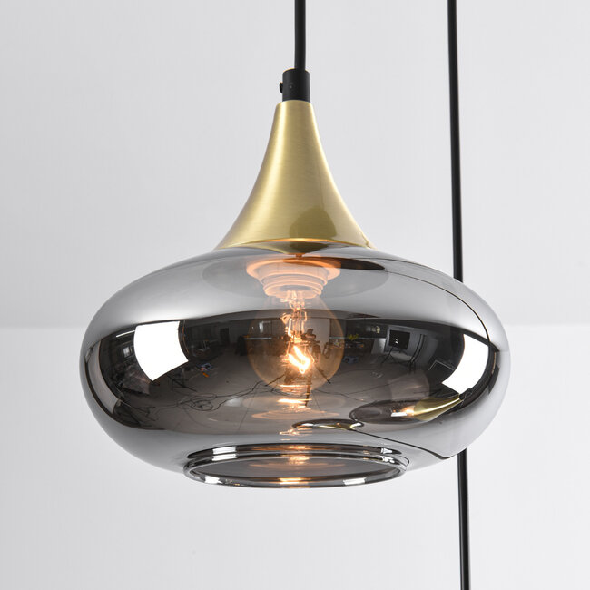 Pendant lamp Gold with smoked glass, 3-light - Loua