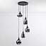 Black Loua pendant lamp with smoked glass, 5-light