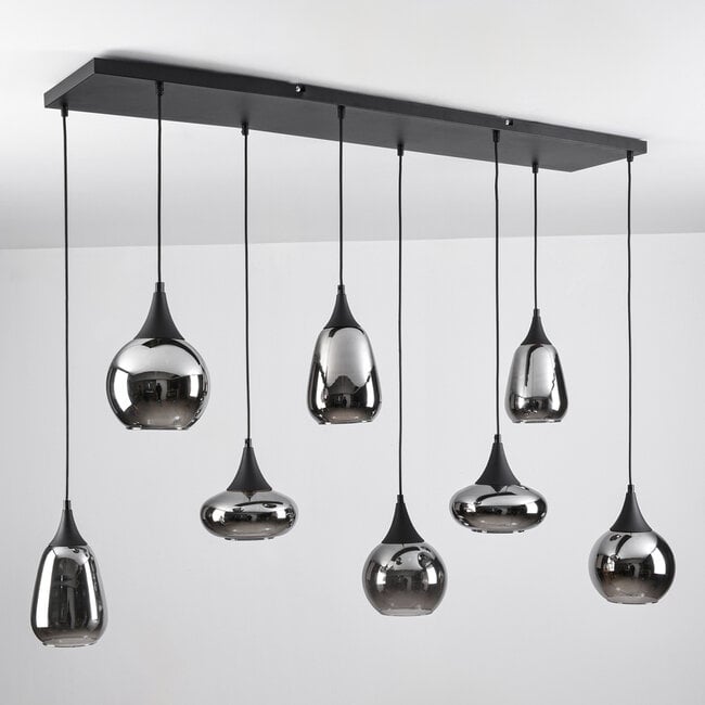 Loic 8-light pendant light - black with smoked glass