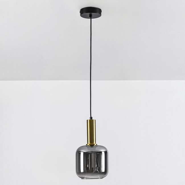 Modern black and golden pendant lamp with smoked glass - Appeso