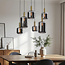 Modern pendant lamp in black with Gold and smoked glass, 6-light - Sei