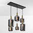 Modern pendant lamp in black with Gold and smoked glass, 6-light - Sei