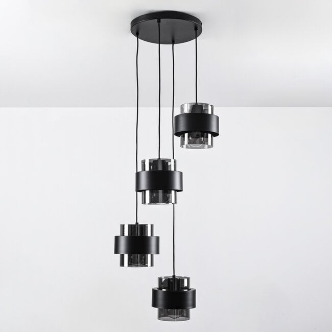Fynna 4-light pendant light - black with smoked glass