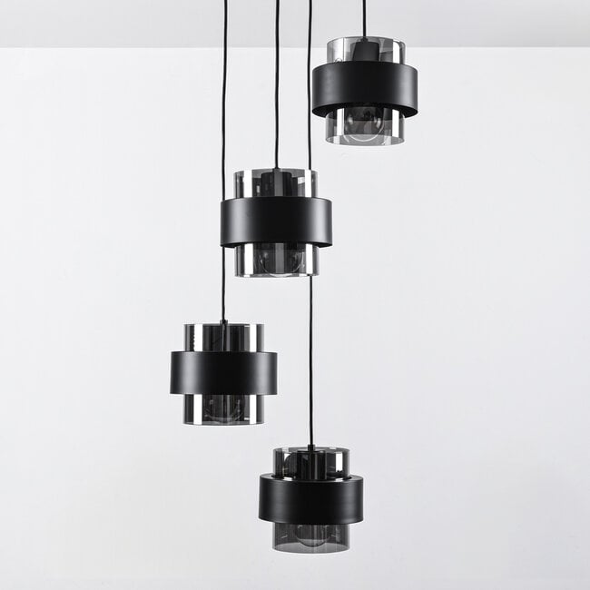 Fynna 4-light pendant light - black with smoked glass