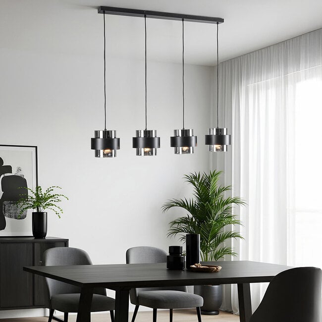 Faey 4-light pendant light - black with smoked glass