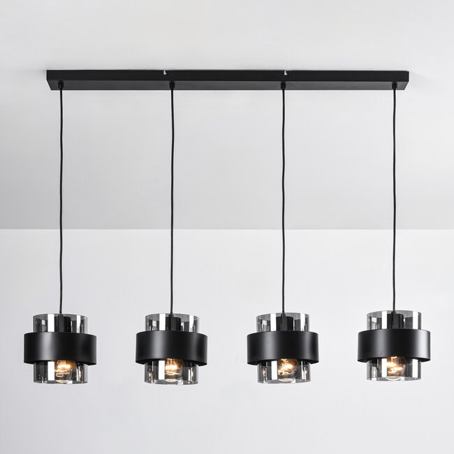 Faey pendant lamp in Black with smoked glass, 4-light