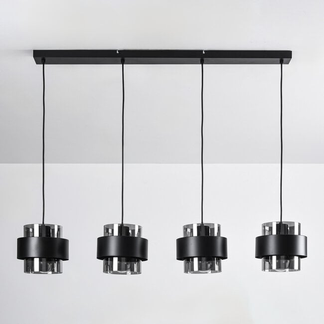 Faey 4-light pendant light - black with smoked glass