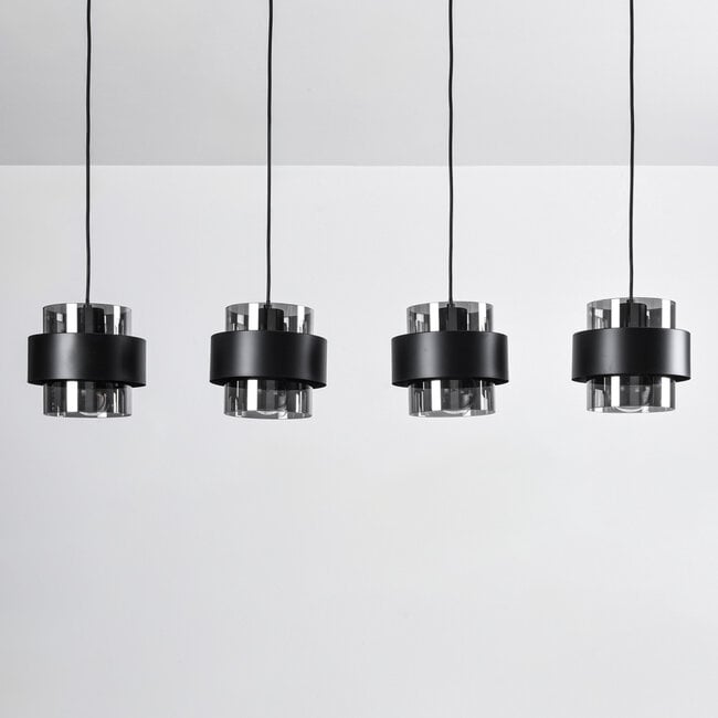 Faey 4-light pendant light - black with smoked glass