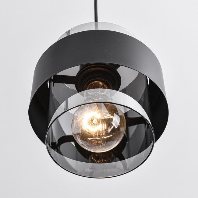 Faey 4-light pendant light - black with smoked glass