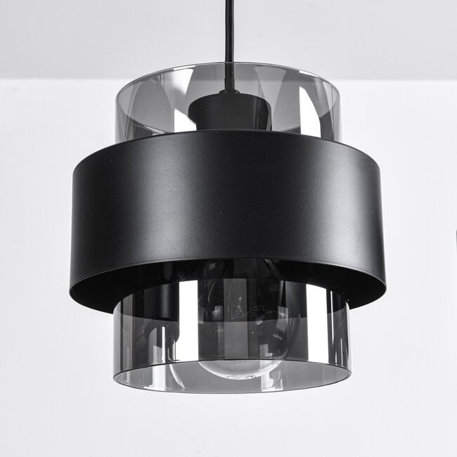 Faey 4-light pendant light - black with smoked glass