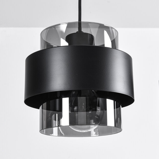 Faey pendant lamp in Black with smoked glass, 4-light