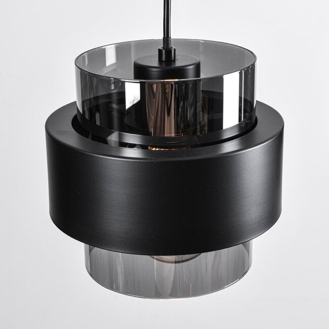 Faey 4-light pendant light - black with smoked glass