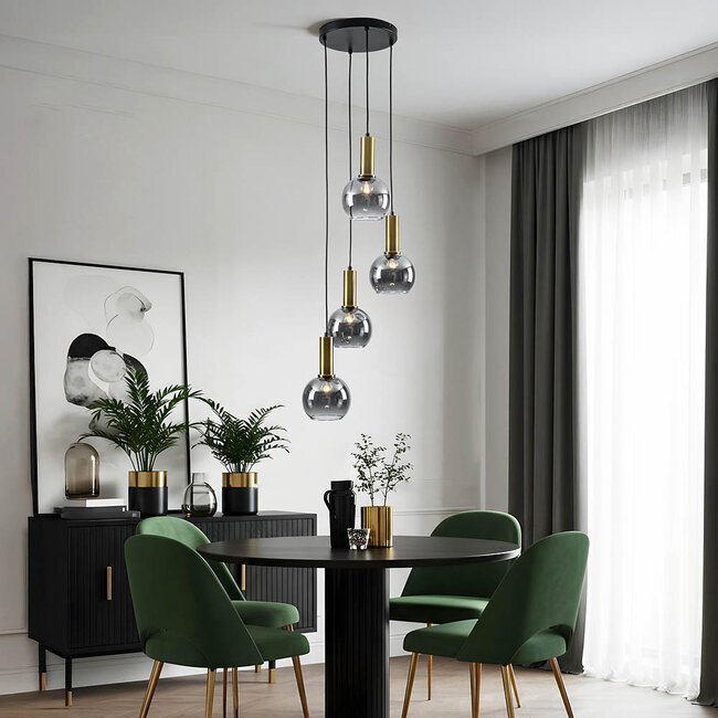 Designer lighting pendant lamp with smoked glass, 4-light - Imme