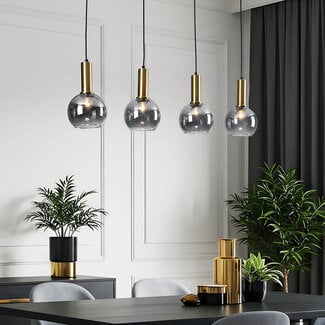 Imke 4-light pendant light - black and gold with smoked glass