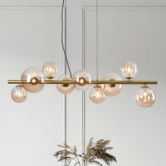 Ennea 9-light pendant light - gold with amber glass