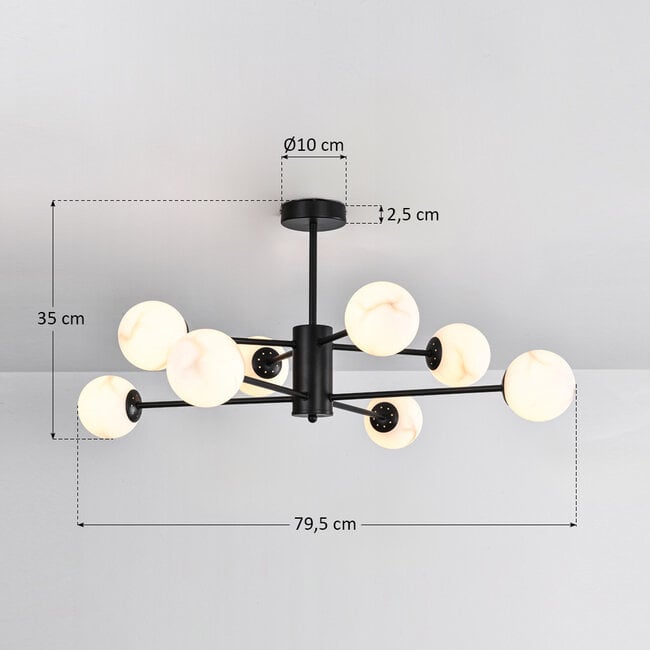 8-light ceiling light Idaho - black with marble effect
