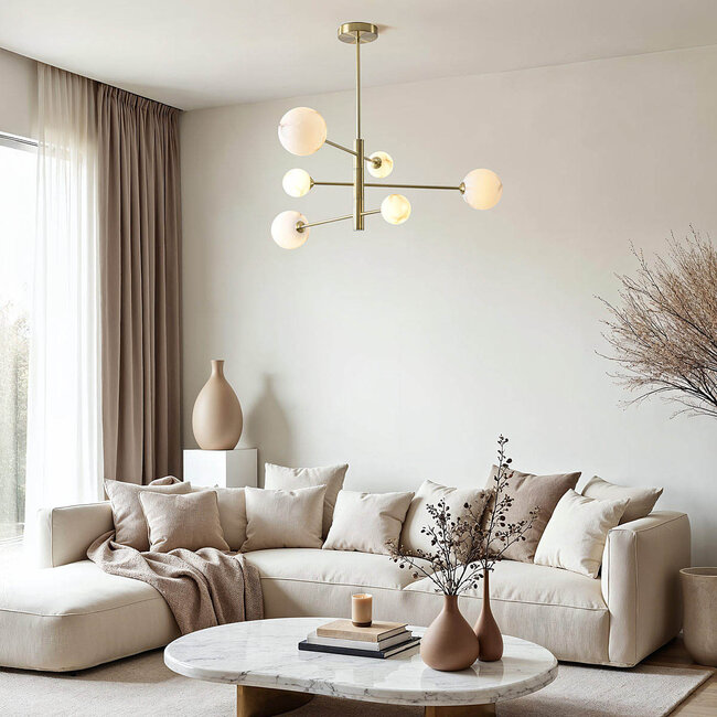 Ceiling light Sest gold with marble-look bulbs, 6-light