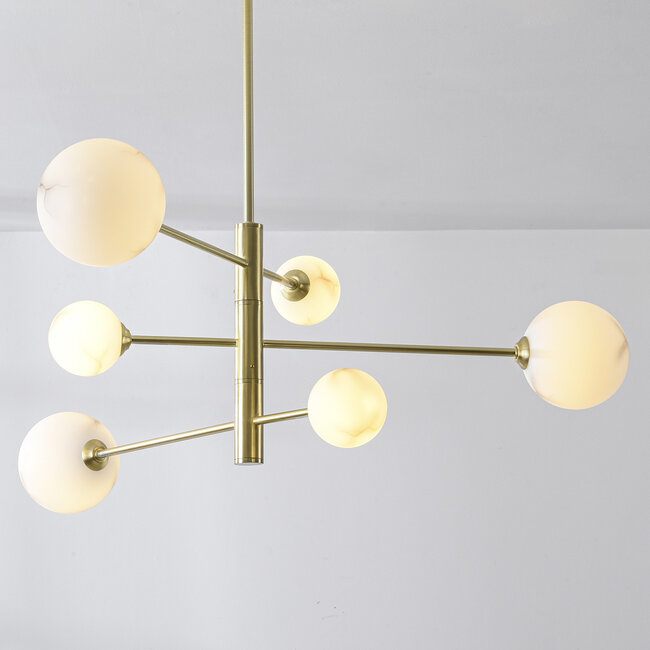 Sest ceiling lamp in Gold with marble-look bulbs, 6-light