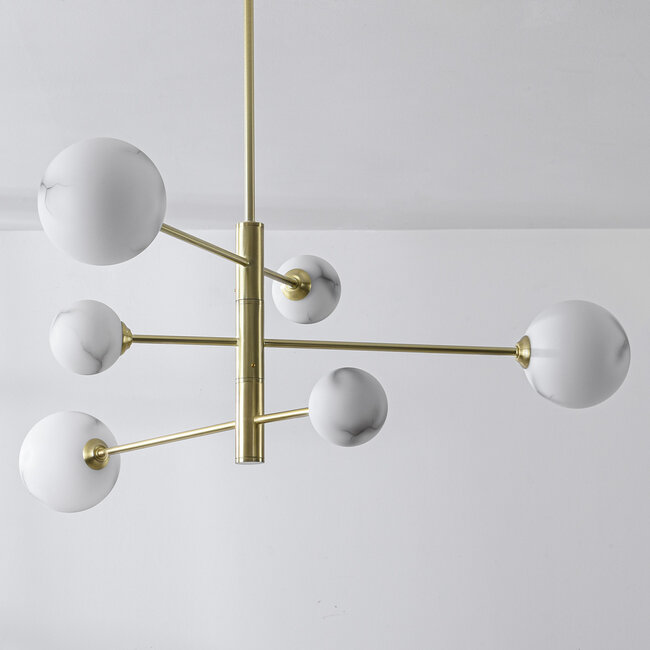 Ceiling light Sest gold with marble-look bulbs, 6-light